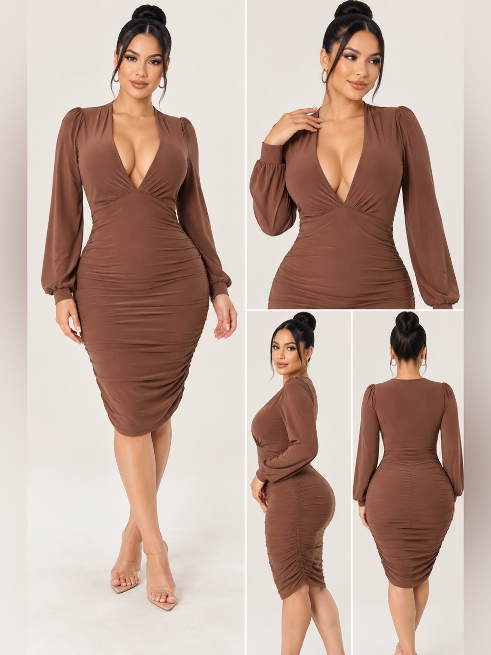 Elegant Brown Long Sleeve Dress
